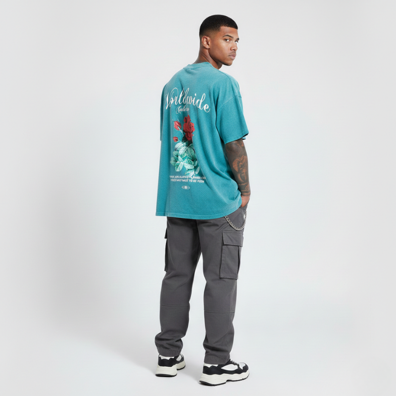 UZI Worldwide Rose Tee – Washed Emerald