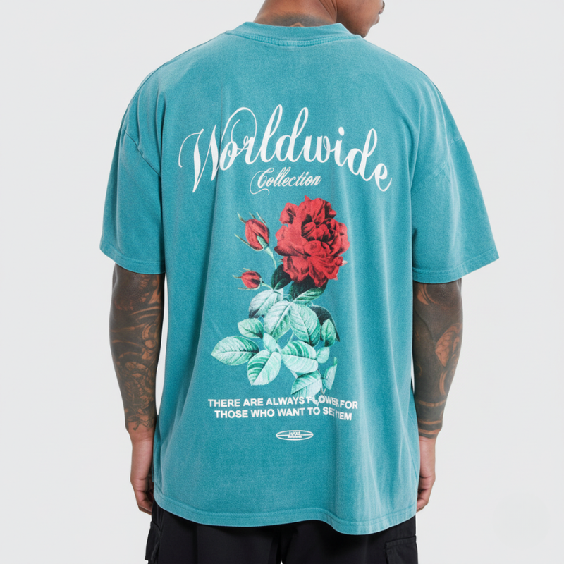 UZI Worldwide Rose Tee – Washed Emerald